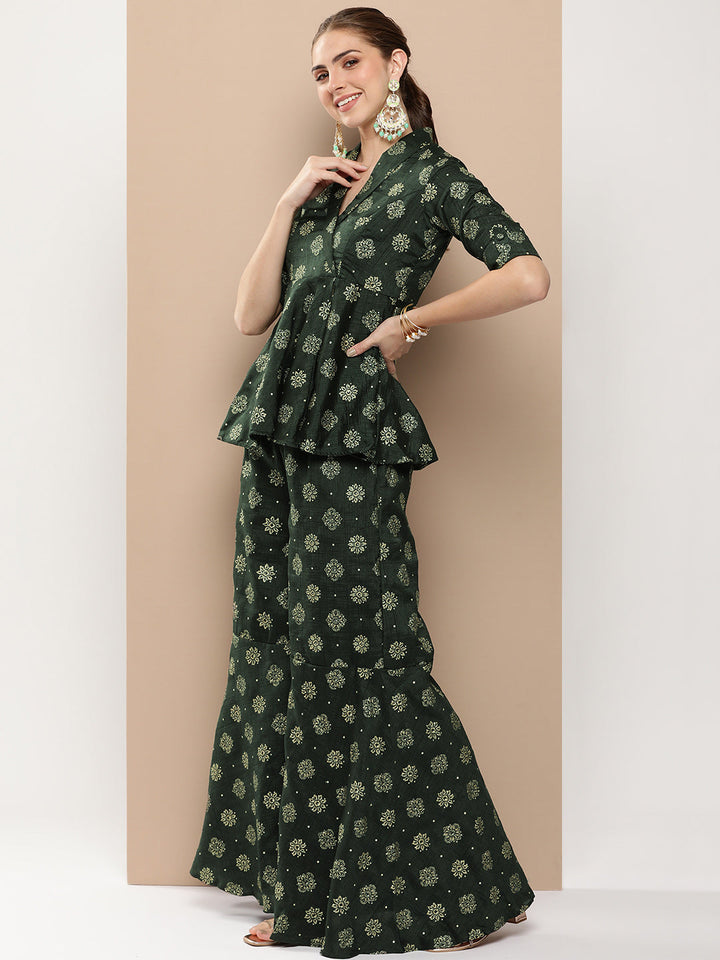 Seaweed Green Art Silk Foil Printed Co-Ord Set