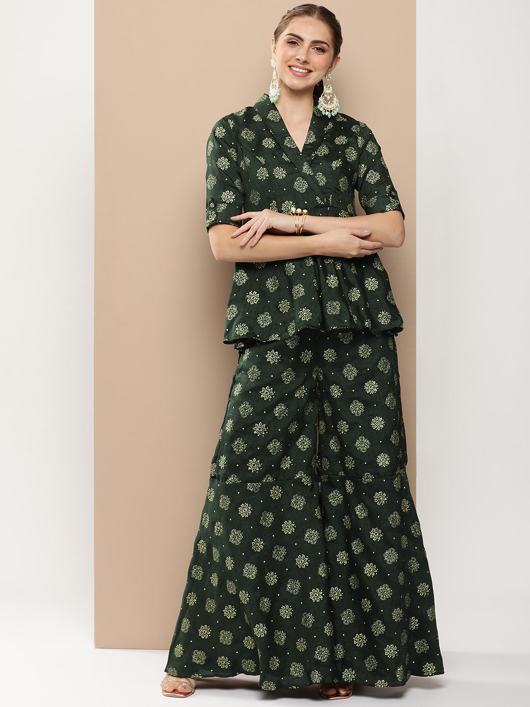 Seaweed Green Art Silk Foil Printed Co-Ord Set