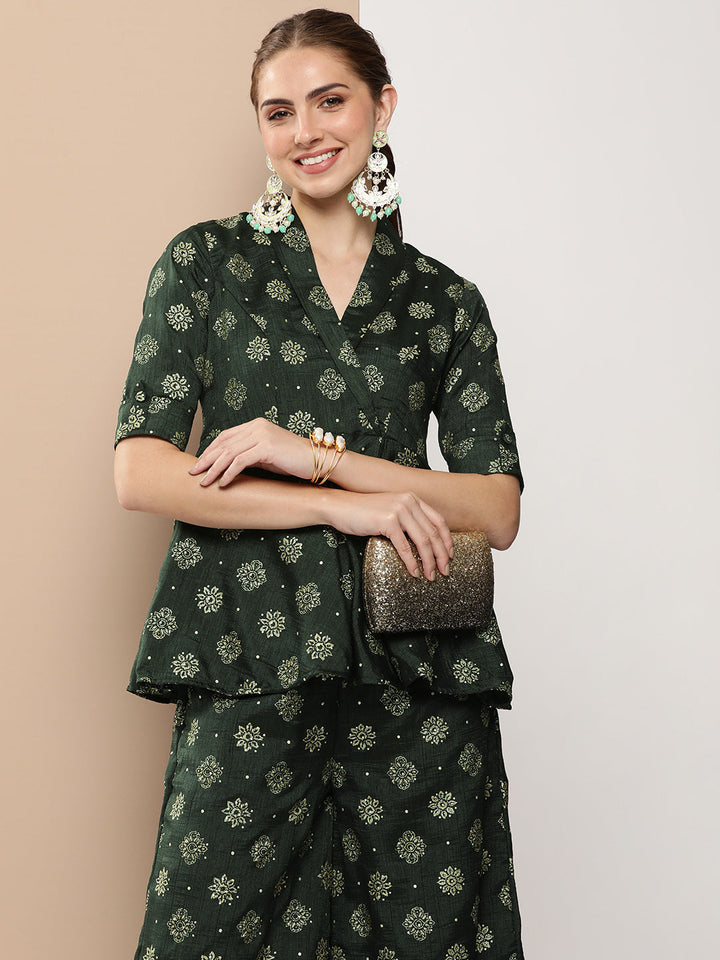 Seaweed Green Art Silk Foil Printed Co-Ord Set