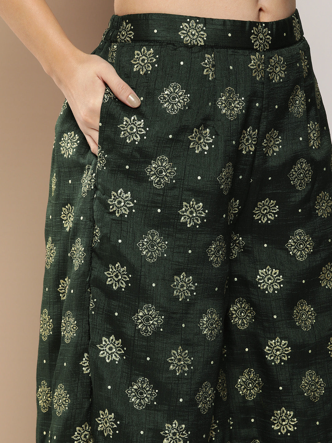 Seaweed Green Art Silk Foil Printed Co-Ord Set