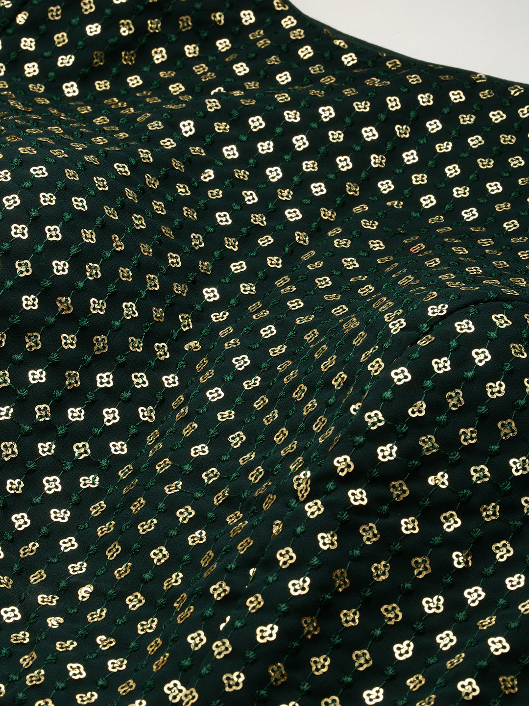 Seaweed Green Georgette Sequin & Solid Layered Gown