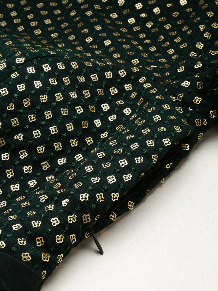 Seaweed Green Georgette Sequin & Solid Layered Gown