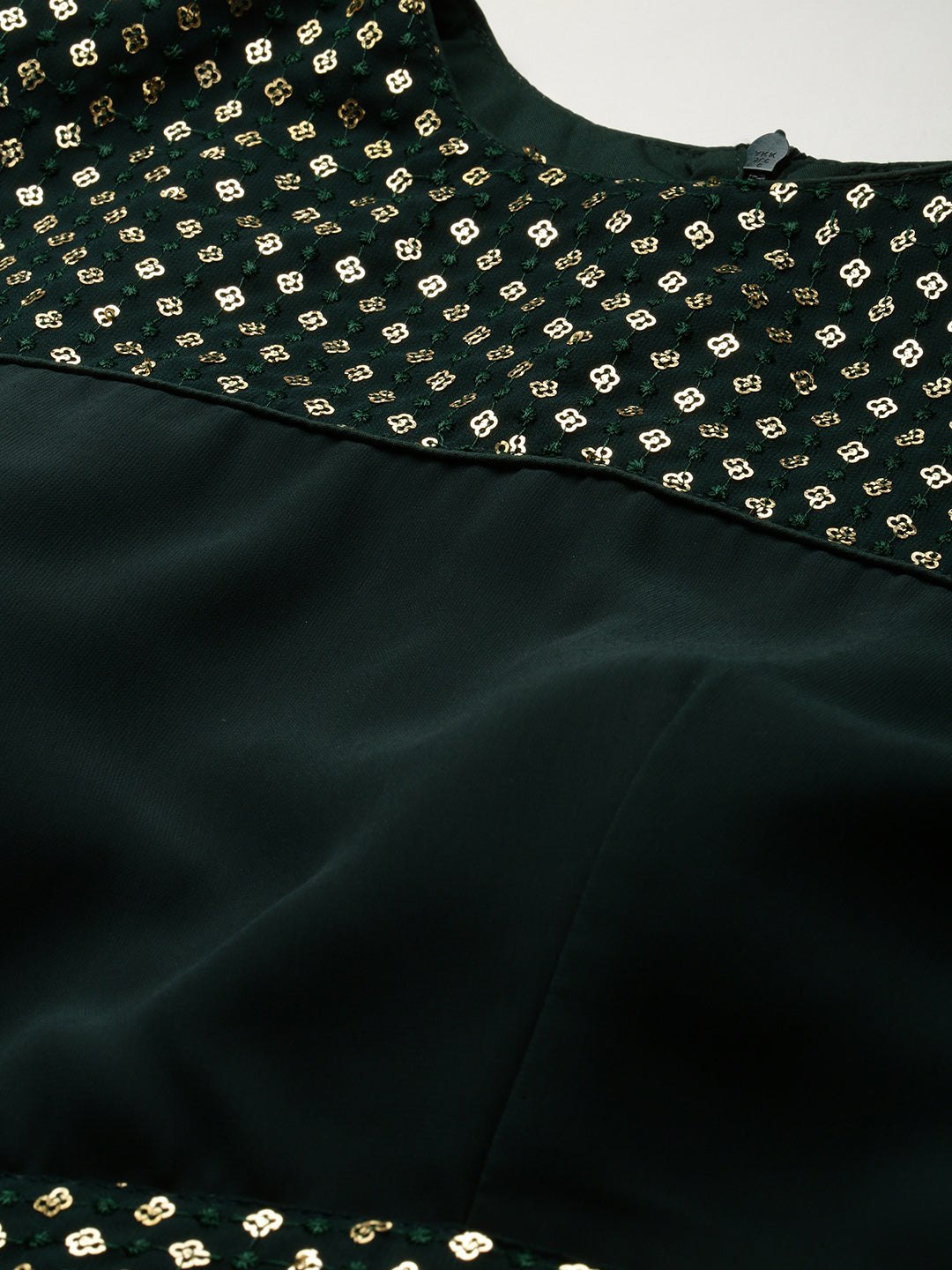 Seaweed Green Sequined Round High-Neckline Flared Gown