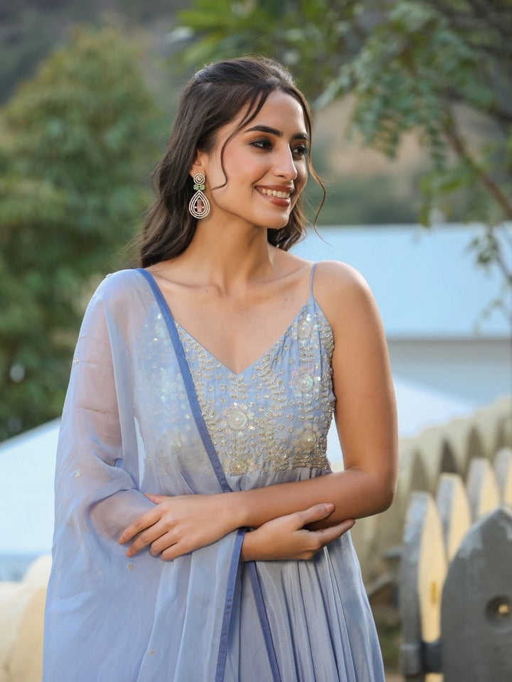 Shinat-Cornflower-Blue-Muslin-Gown-&-Dupatta