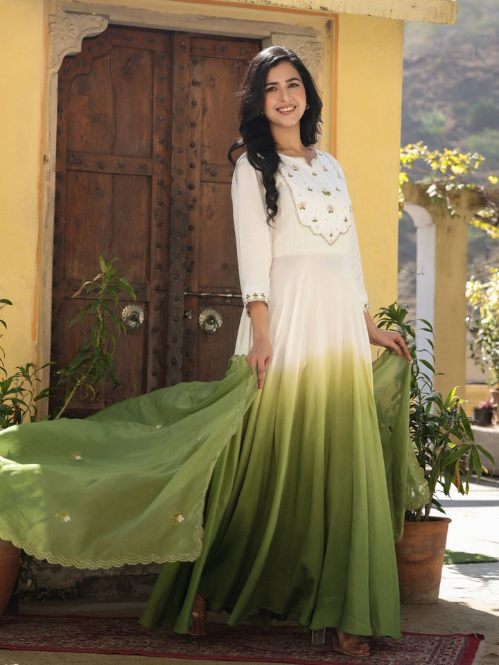 Shinkai-Green-&-White-Ombre-Gown-With-Dupatta