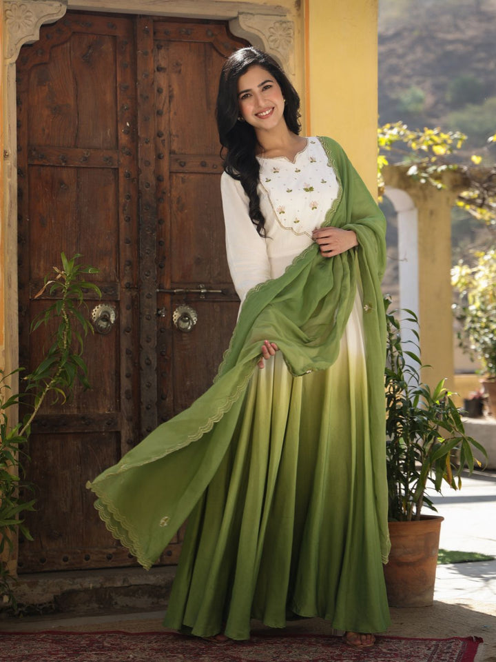 Shinkai-Green-&-White-Ombre-Gown-With-Dupatta
