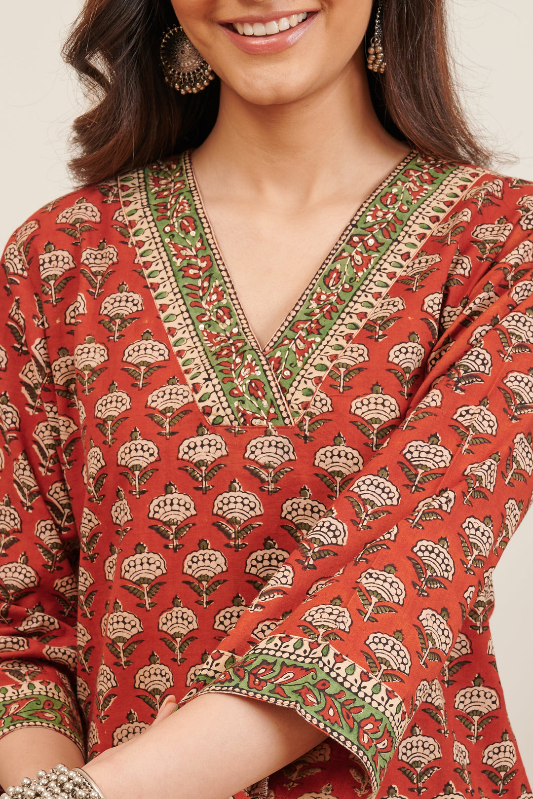 Maroon Bagru Hand Block Print A-Line Kurta