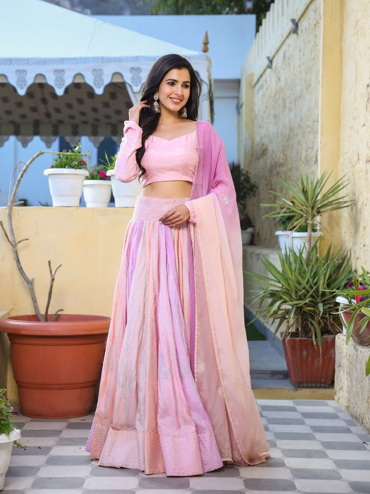 Shuba-Pink-&-Mauve-Viscose-Muslin-Lehenga-Set