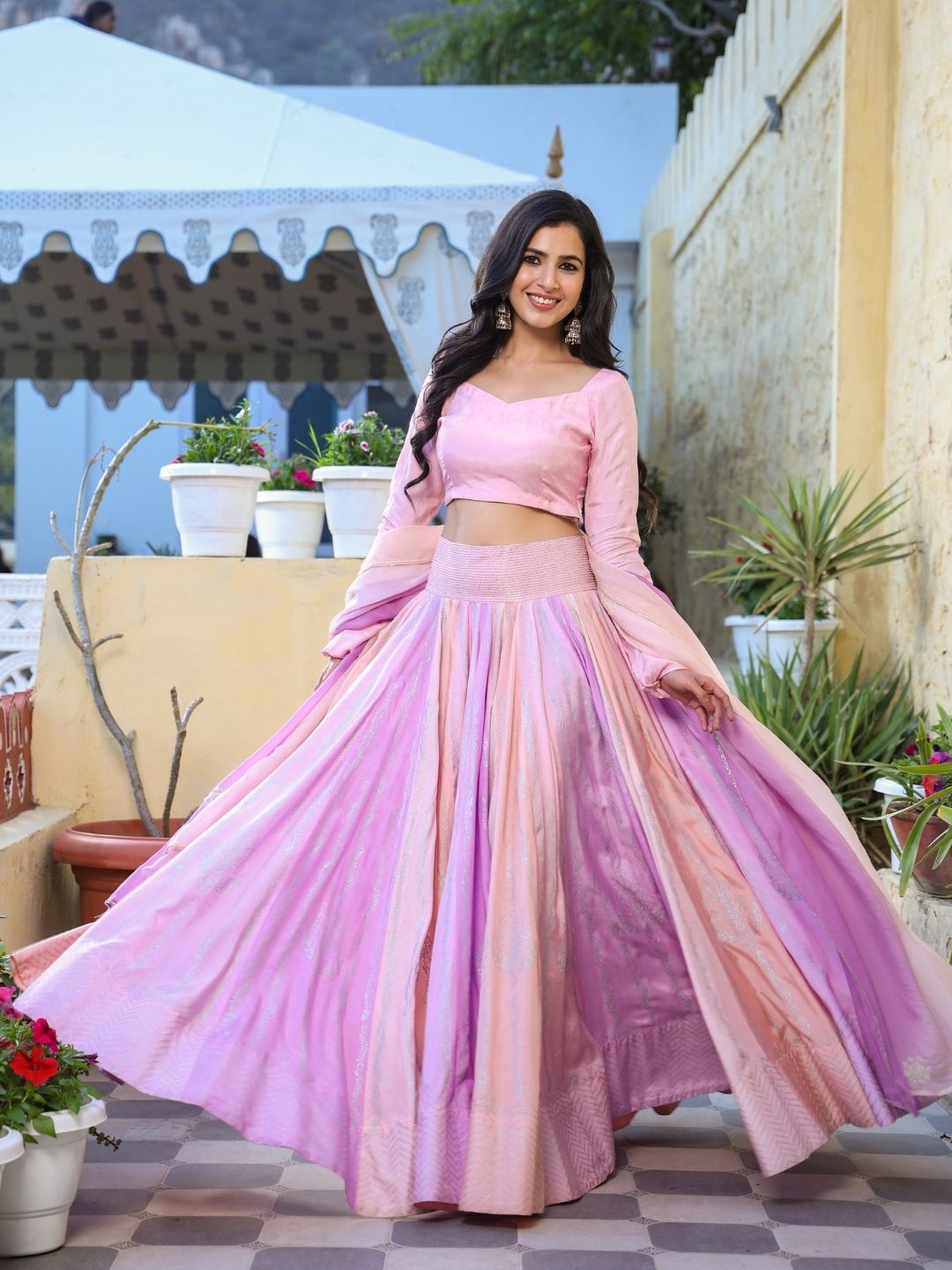 Shuba-Pink-&-Mauve-Viscose-Muslin-Lehenga-Set