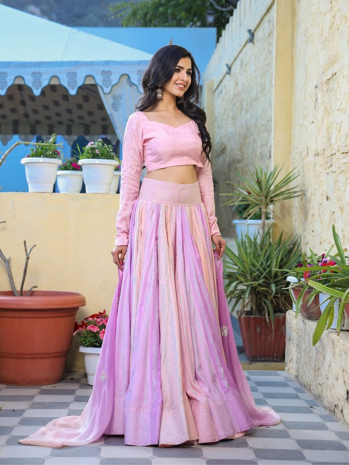 Shuba-Pink-&-Mauve-Viscose-Muslin-Lehenga-Set
