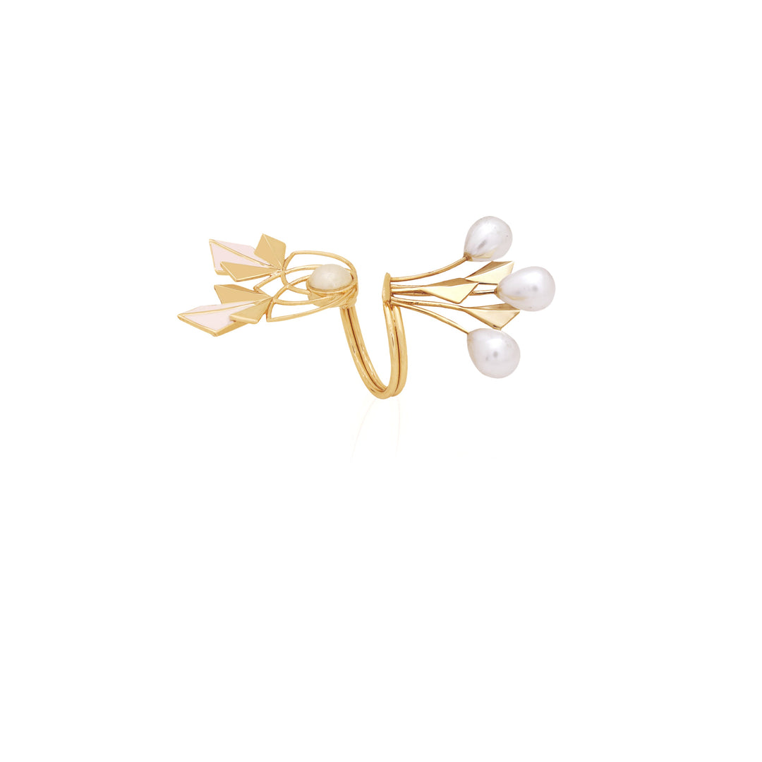 Sienna Pink Gold & Pearl Finger Ring