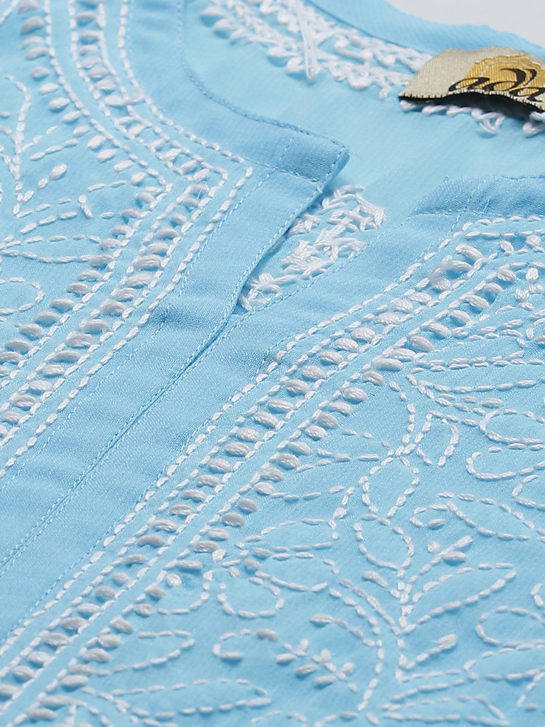 Sky Blue Chikan Kurta with White Palazzos