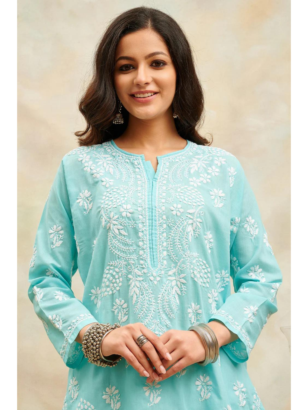 Sky Blue Chikankari Soft Cotton Straight Kurta