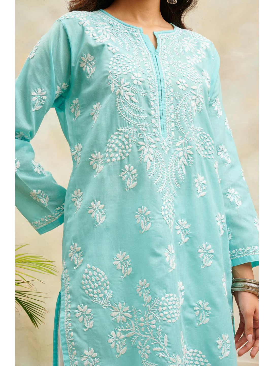 Sky Blue Chikankari Soft Cotton Straight Kurta