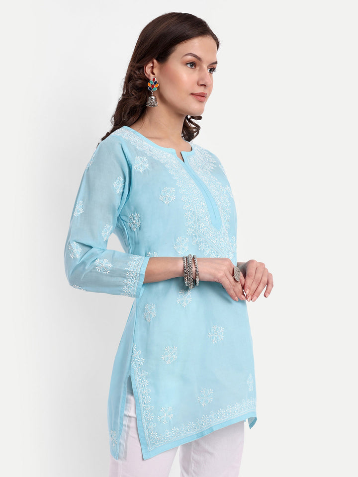 Sky Blue Cotton Chikankari Tunic Kurti