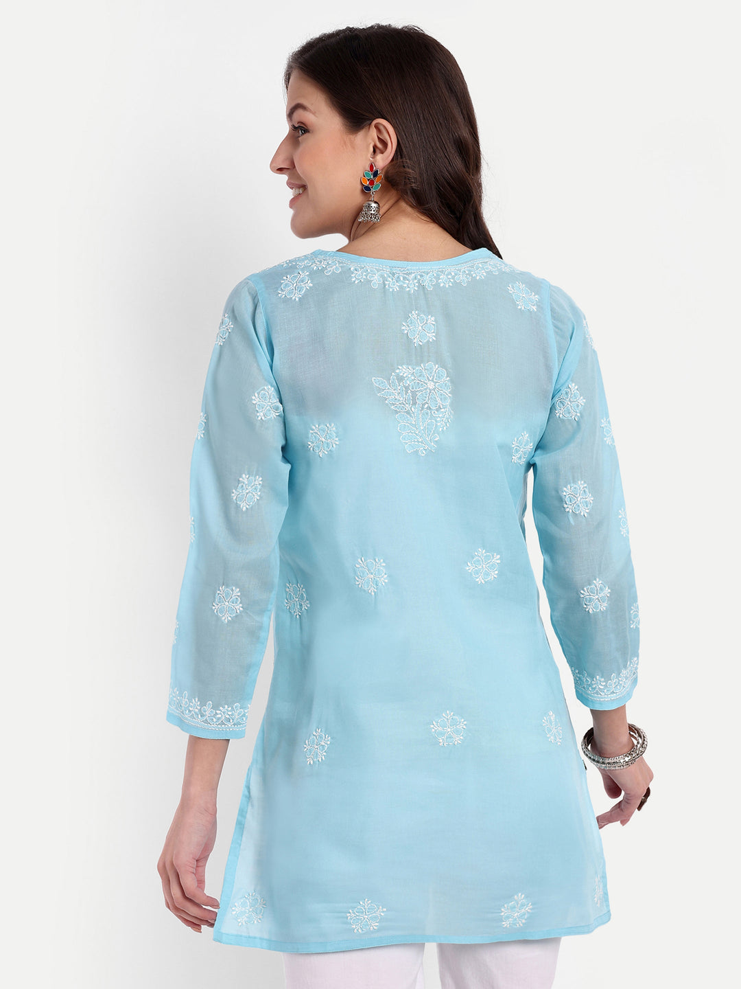 Sky Blue Cotton Chikankari Tunic Kurti