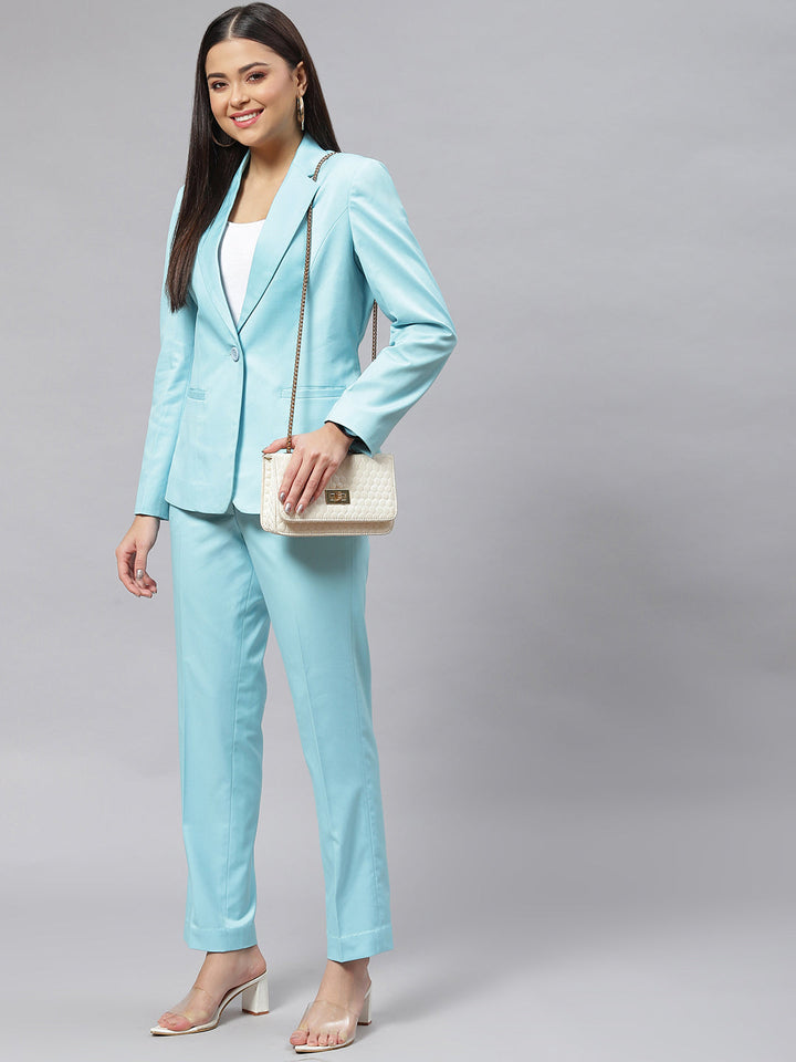 Sky Blue Poly Cotton Pant Suit