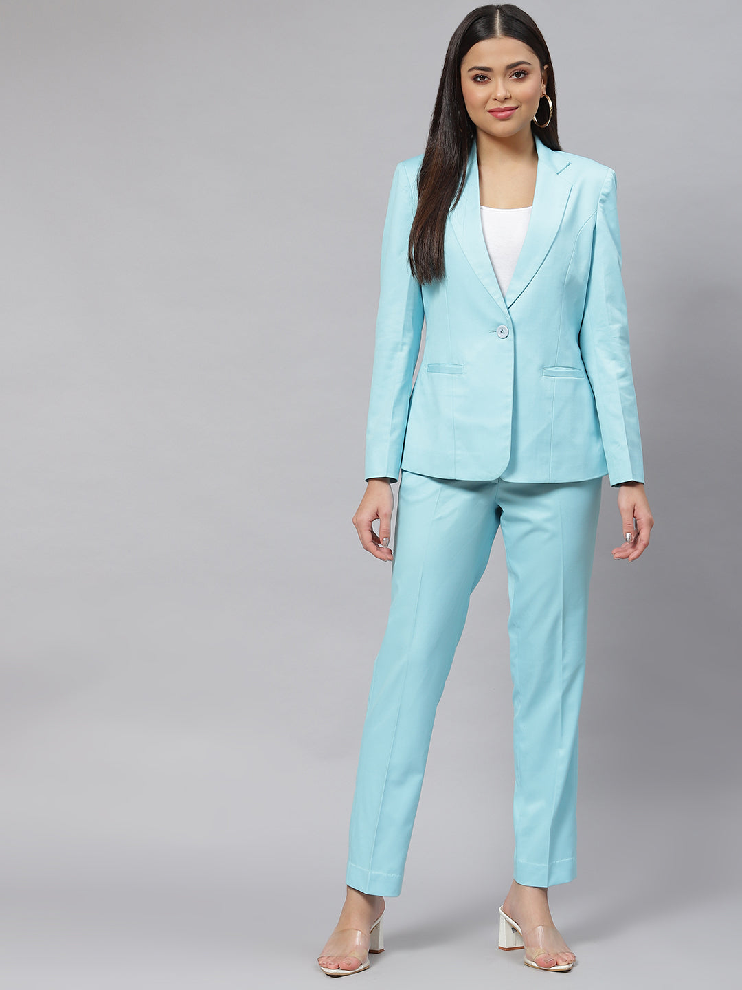 Sky Blue Poly Cotton Pant Suit