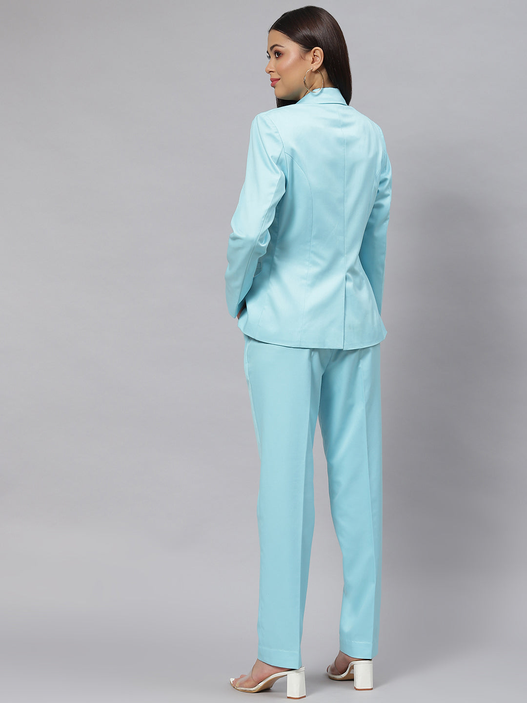 Sky Blue Poly Cotton Pant Suit