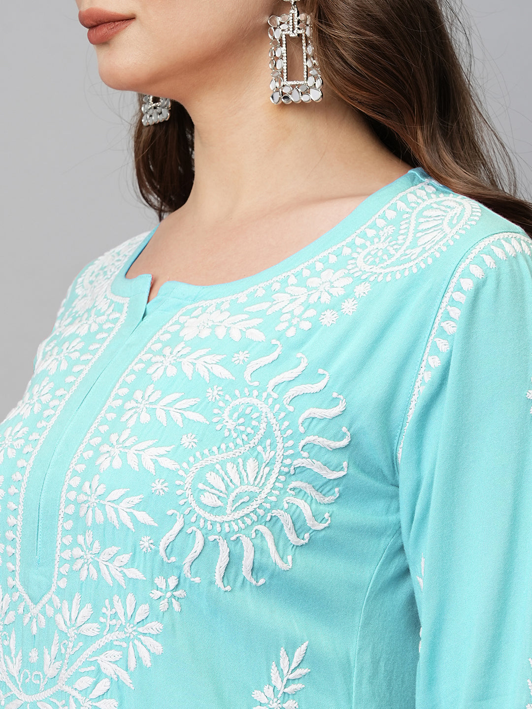 Sky Blue Rayon Chikankari Motif Straight Kurta