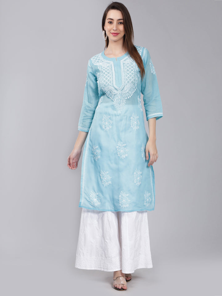 Sky Blue Terivoile Cotton Chikankari Kurta