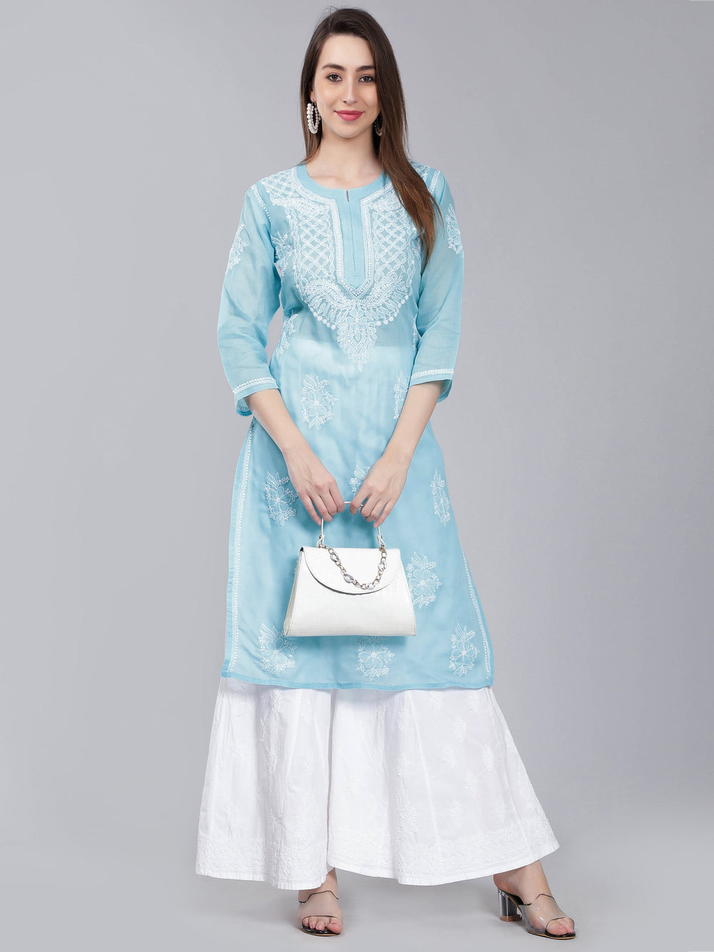 Sky-Blue-Terivoile-Cotton-Chikankari-Kurta