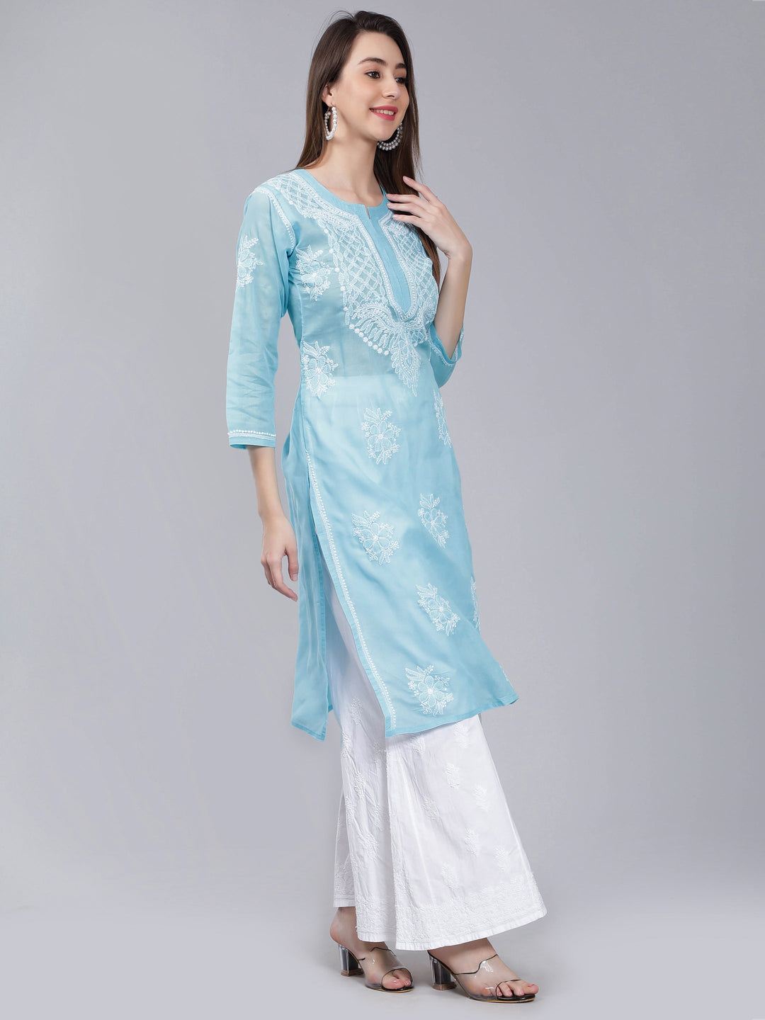 Sky-Blue-Terivoile-Cotton-Chikankari-Kurta