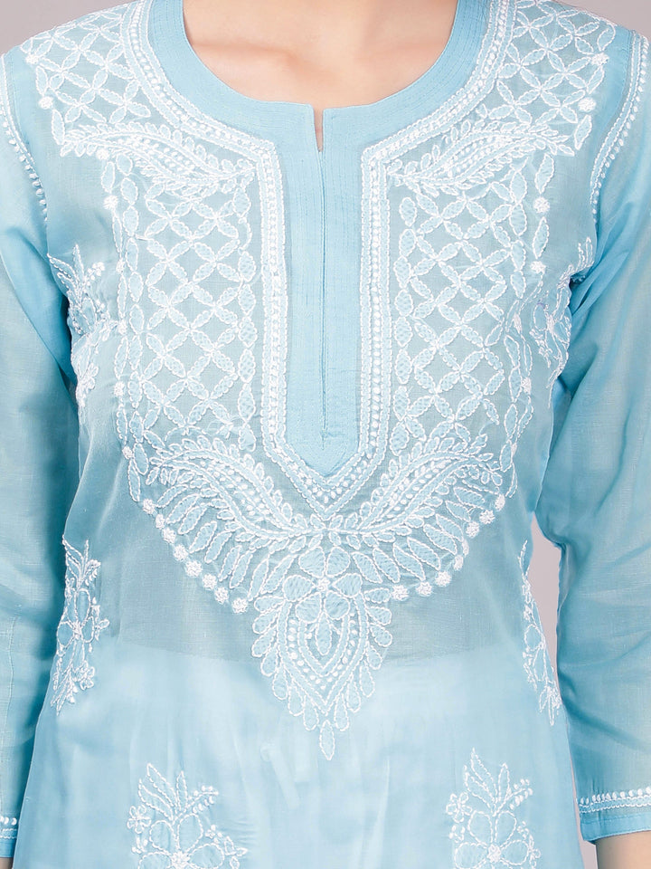 Sky-Blue-Terivoile-Cotton-Chikankari-Kurta