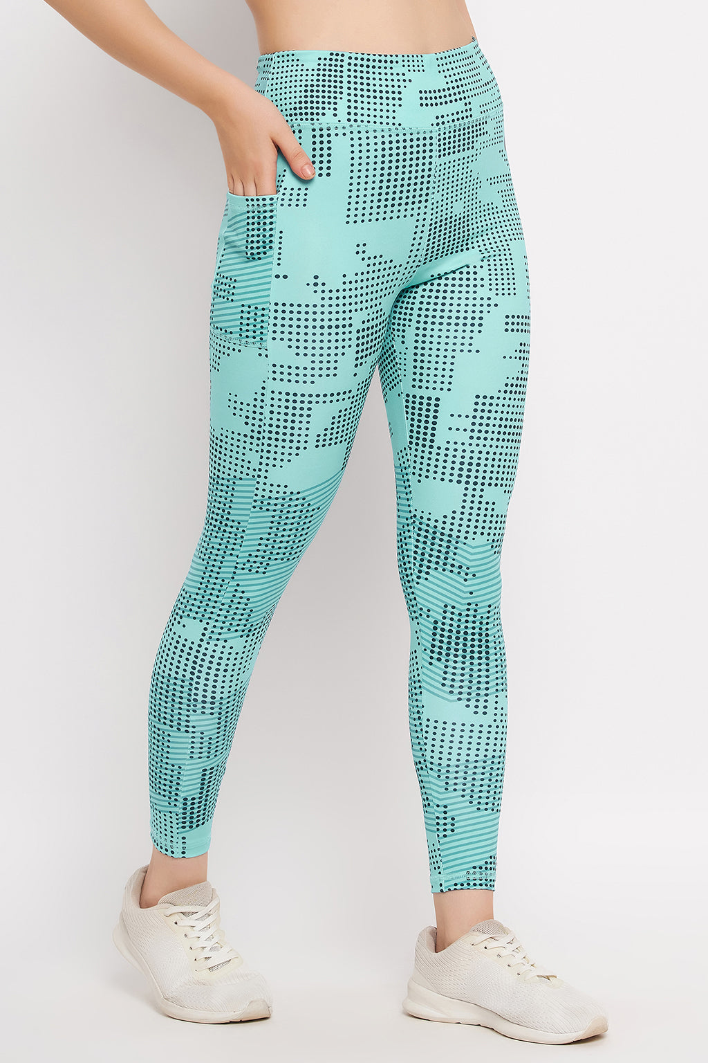 Sky Blue High-Rise Printed Active Tights with Side Pocket