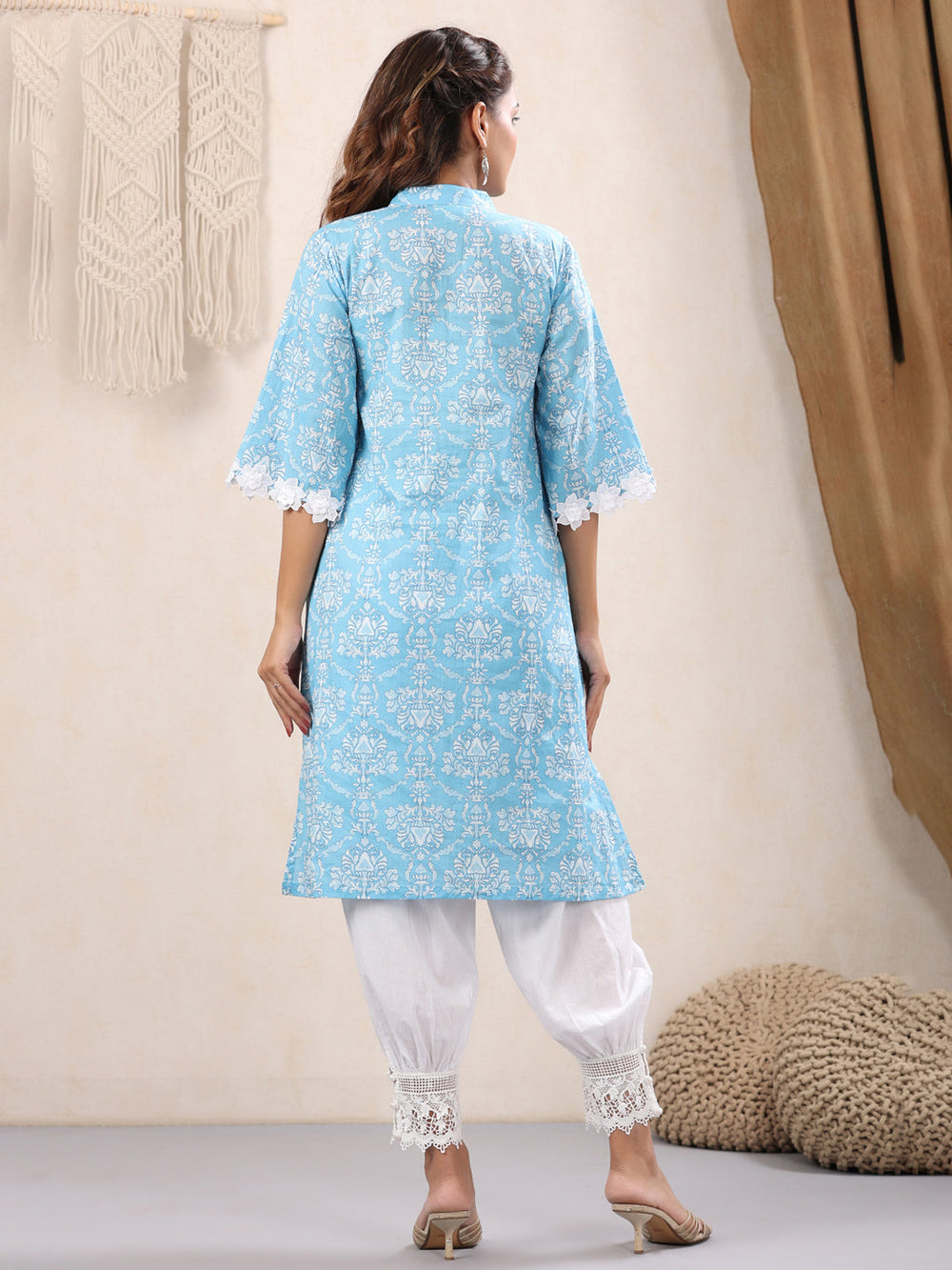 Skyblue-Lace-Detailing-Kurta-Only