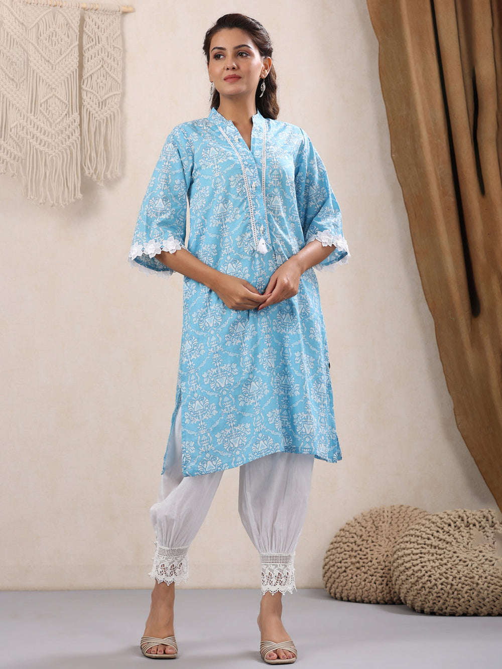 Skyblue-Lace-Detailing-Kurta-Only