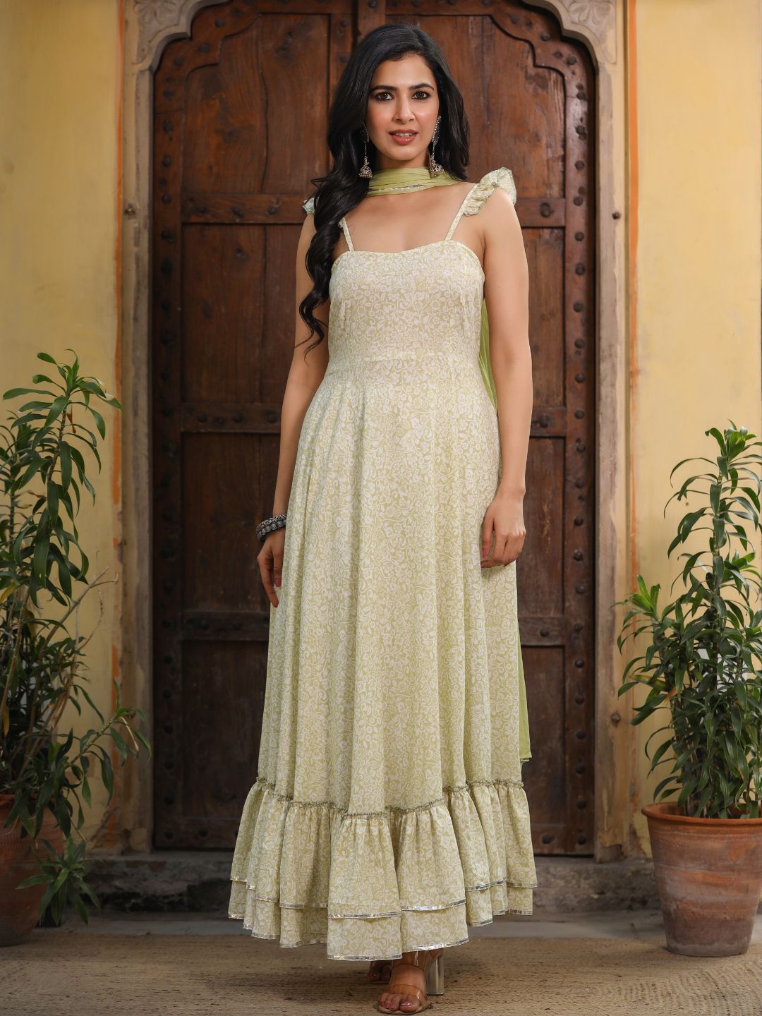 Soft-Green-Cotton-Flared-Dress-with-Dupatta