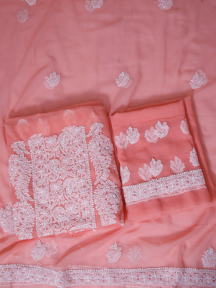 Peach Chikankari Unstitched Dress Material