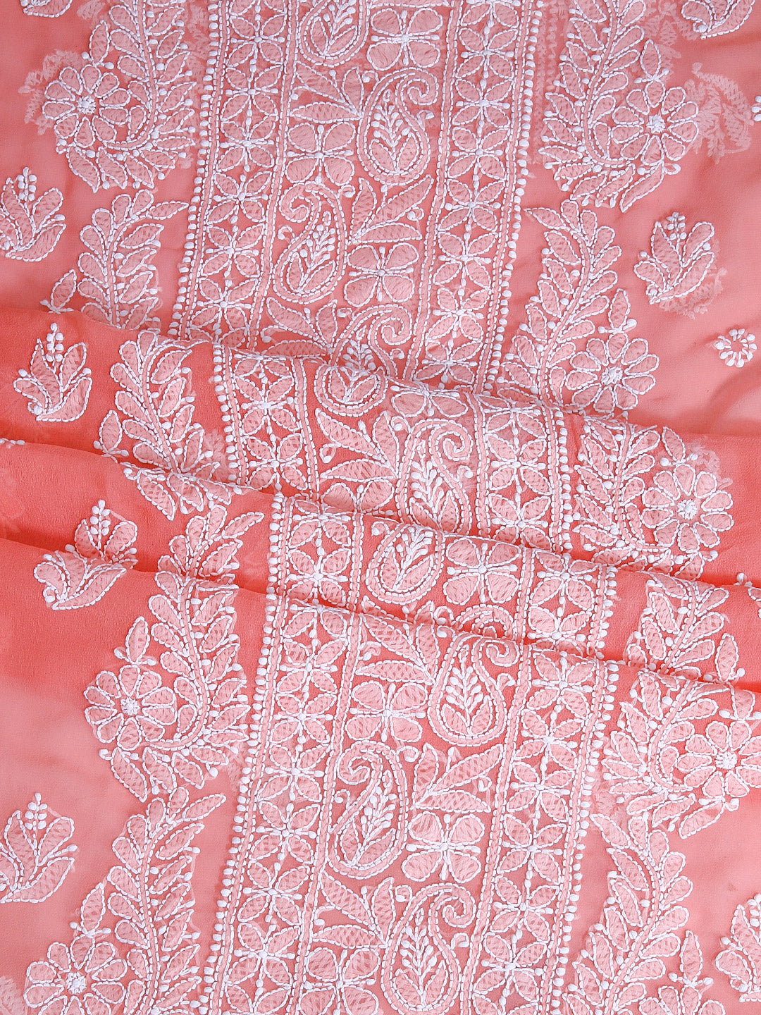 Peach Chikankari Unstitched Dress Material