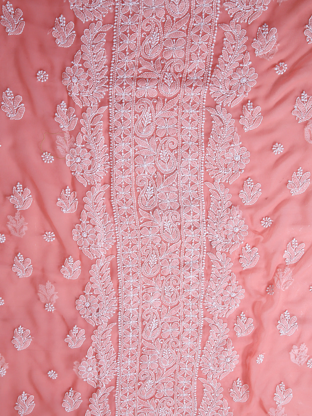 Peach Chikankari Unstitched Dress Material