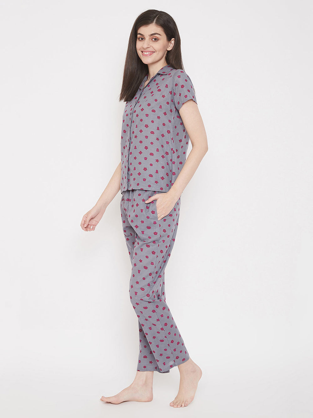 Star-Print-Shirt-&-Pyjama-Set-In-Dark-Grey