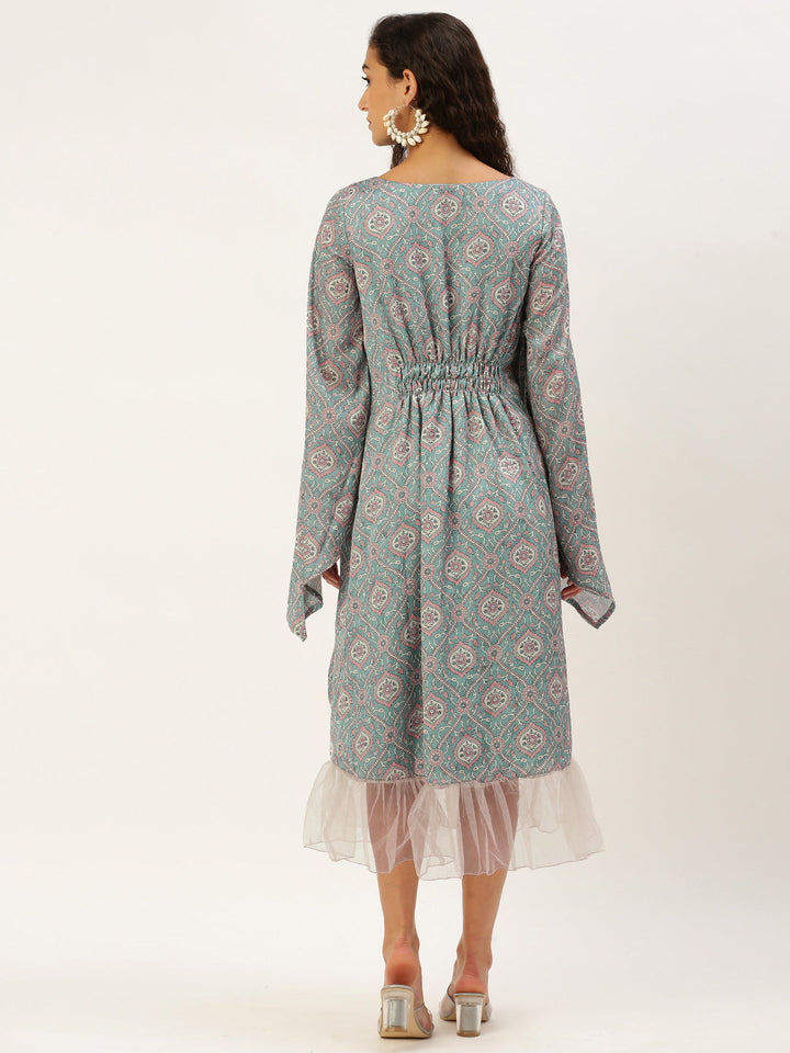 Stone-Blue-Satin-Digital-Printed-Kaftan-Dress