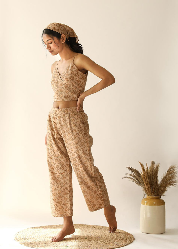 Brown Taupe Strappy Cotton Co-Ord Set