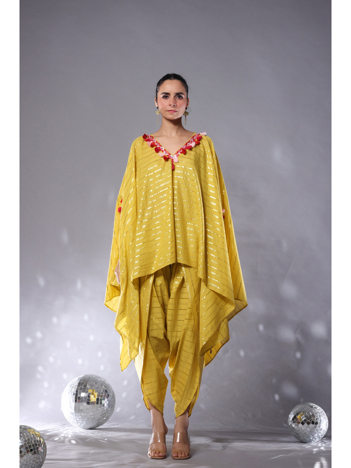 Sunkissed Yellow Cotton Lurex Kaftan Co-Ord Set
