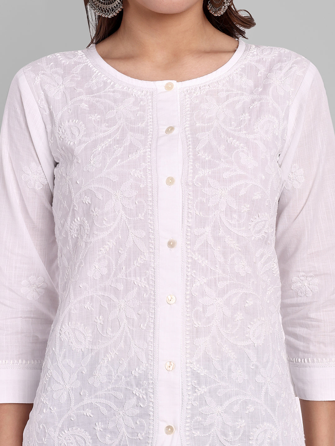 Swan White Pure Cotton Chikankari Motif Shirt
