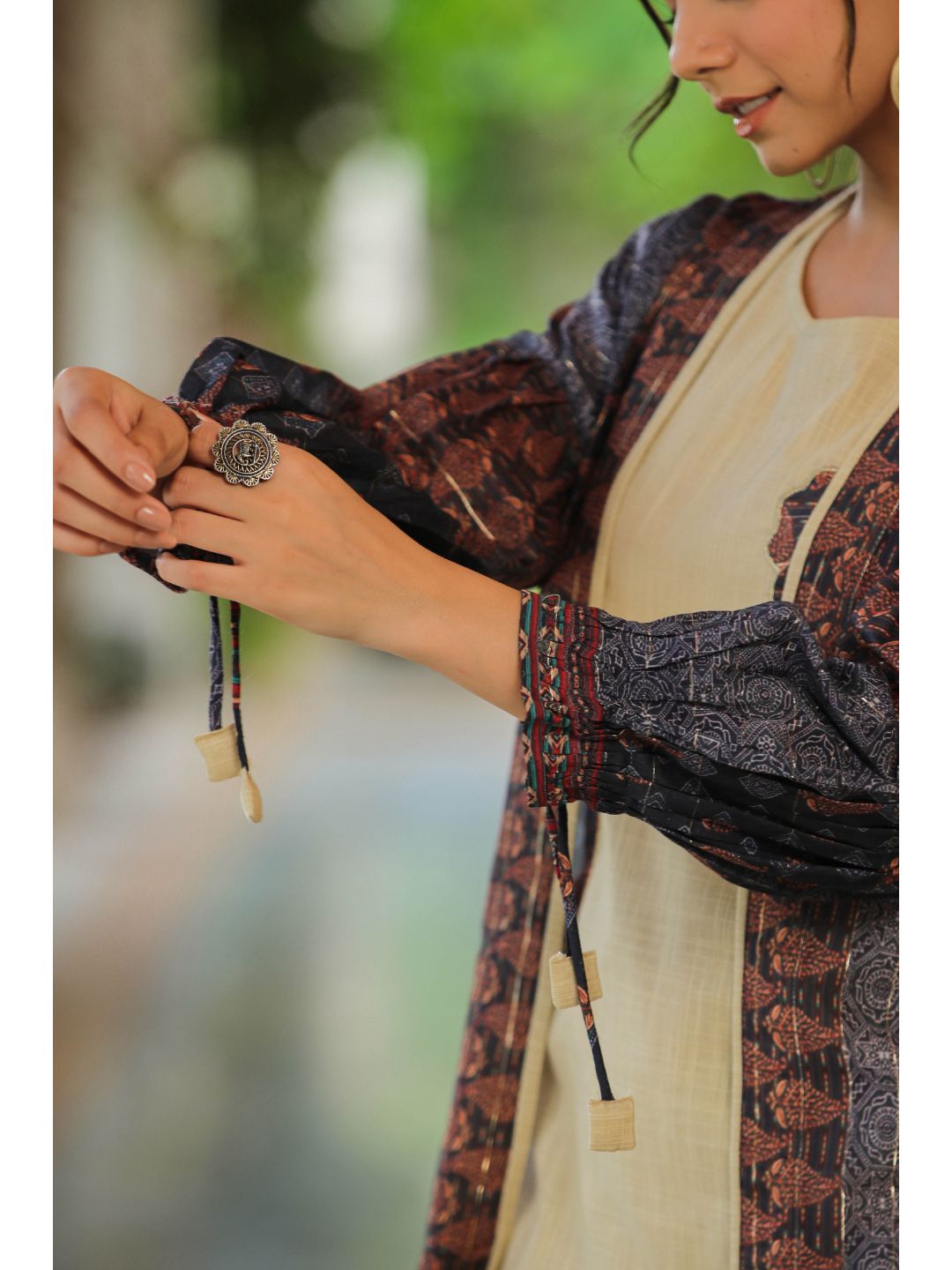 Swara Beige & Brown Cotton Printed Co-Ord Set