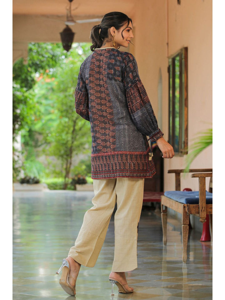 Swara Beige & Brown Cotton Printed Co-Ord Set