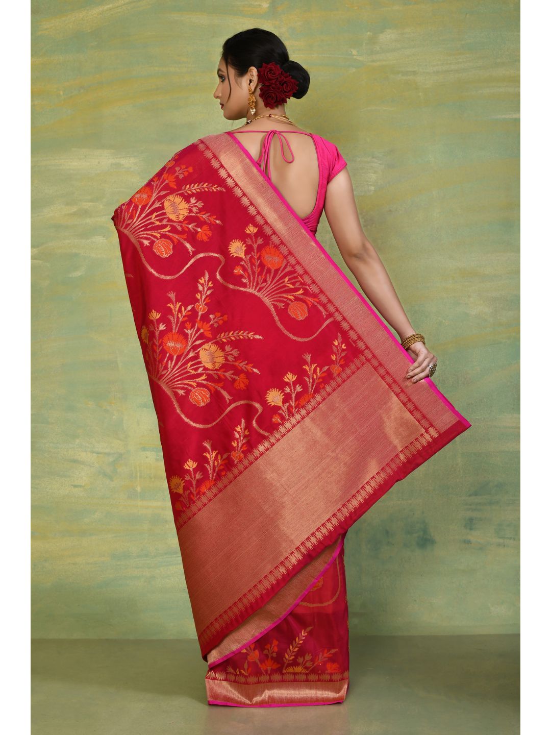 Sweet Red & Pink Soft Silk Banarasi Saree