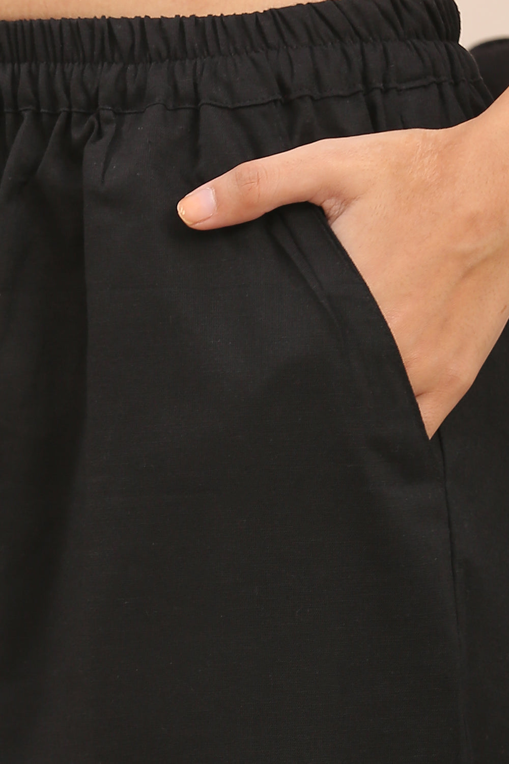 Black Flex Linen Farsi Pants with Laced Cuffs