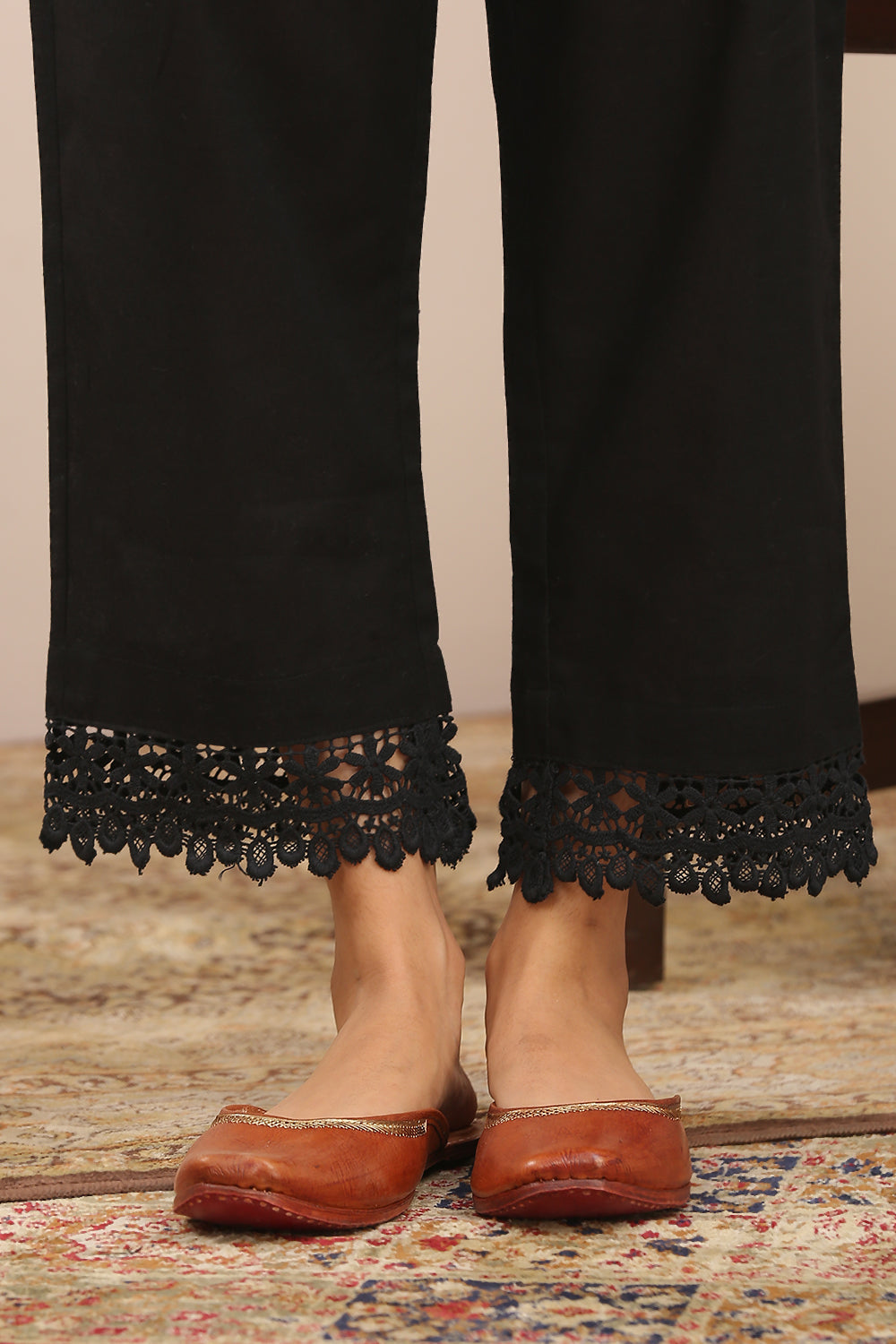 Black Flex Linen Farsi Pants with Laced Cuffs