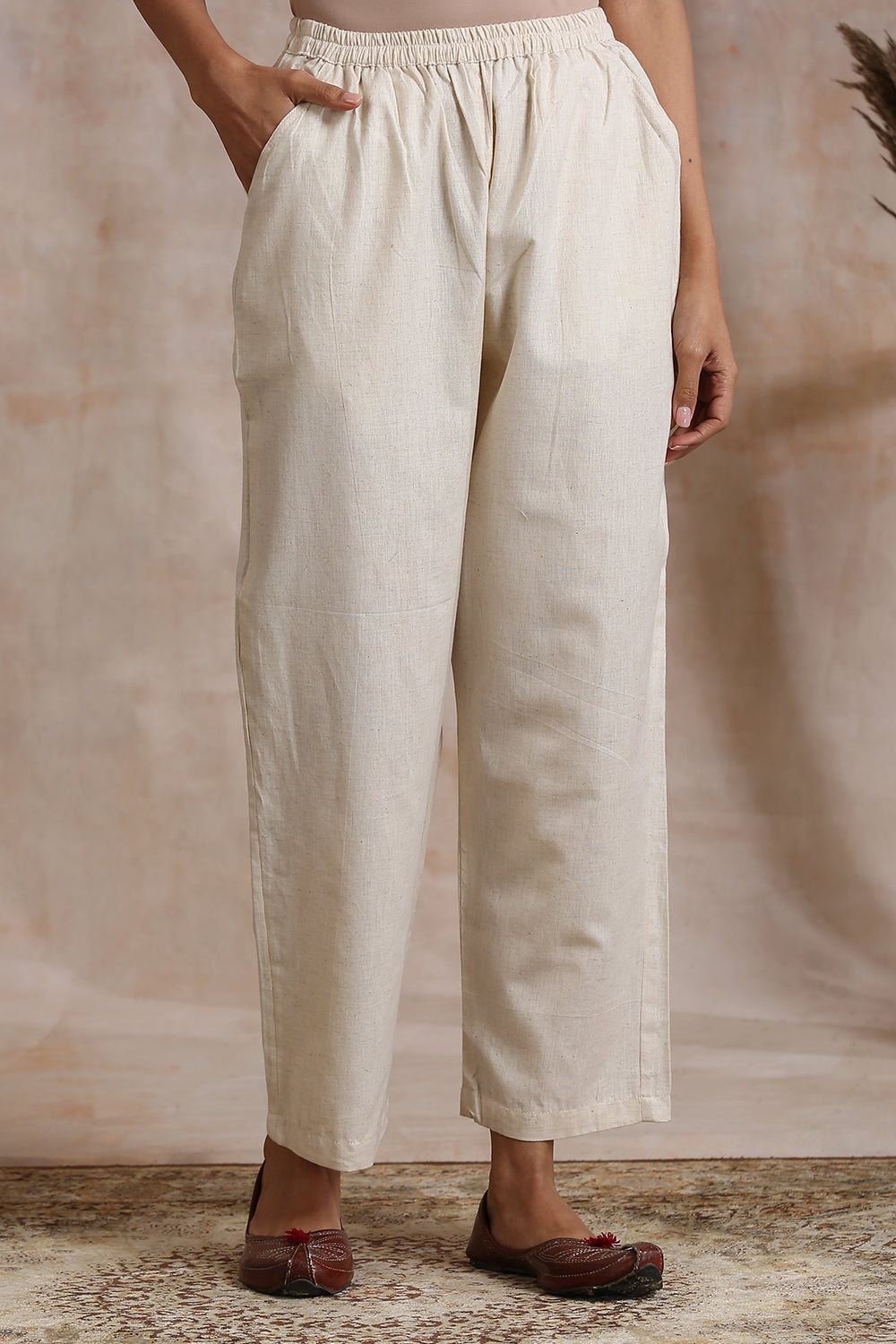 Natural Beige Tint Plain Flex Farsi Pants