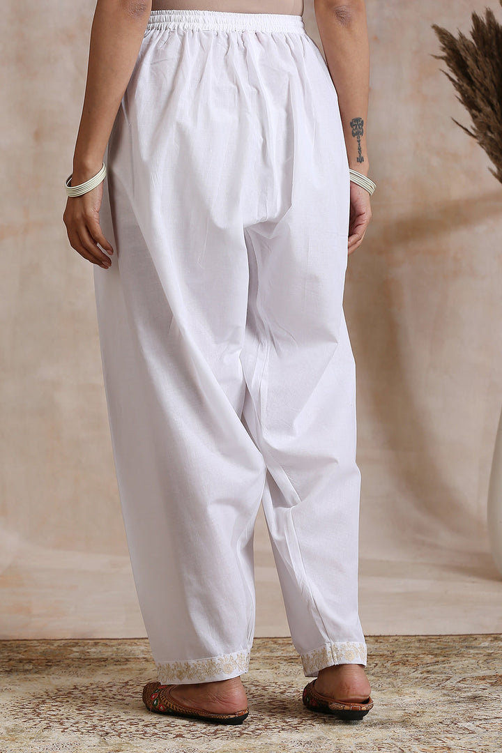 White Salwar Pants with Golden Embroidered Cuffs