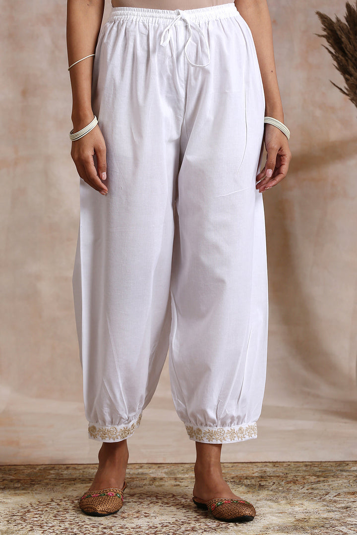 White Izhaar Pants with Golden Embroidered Cuffs