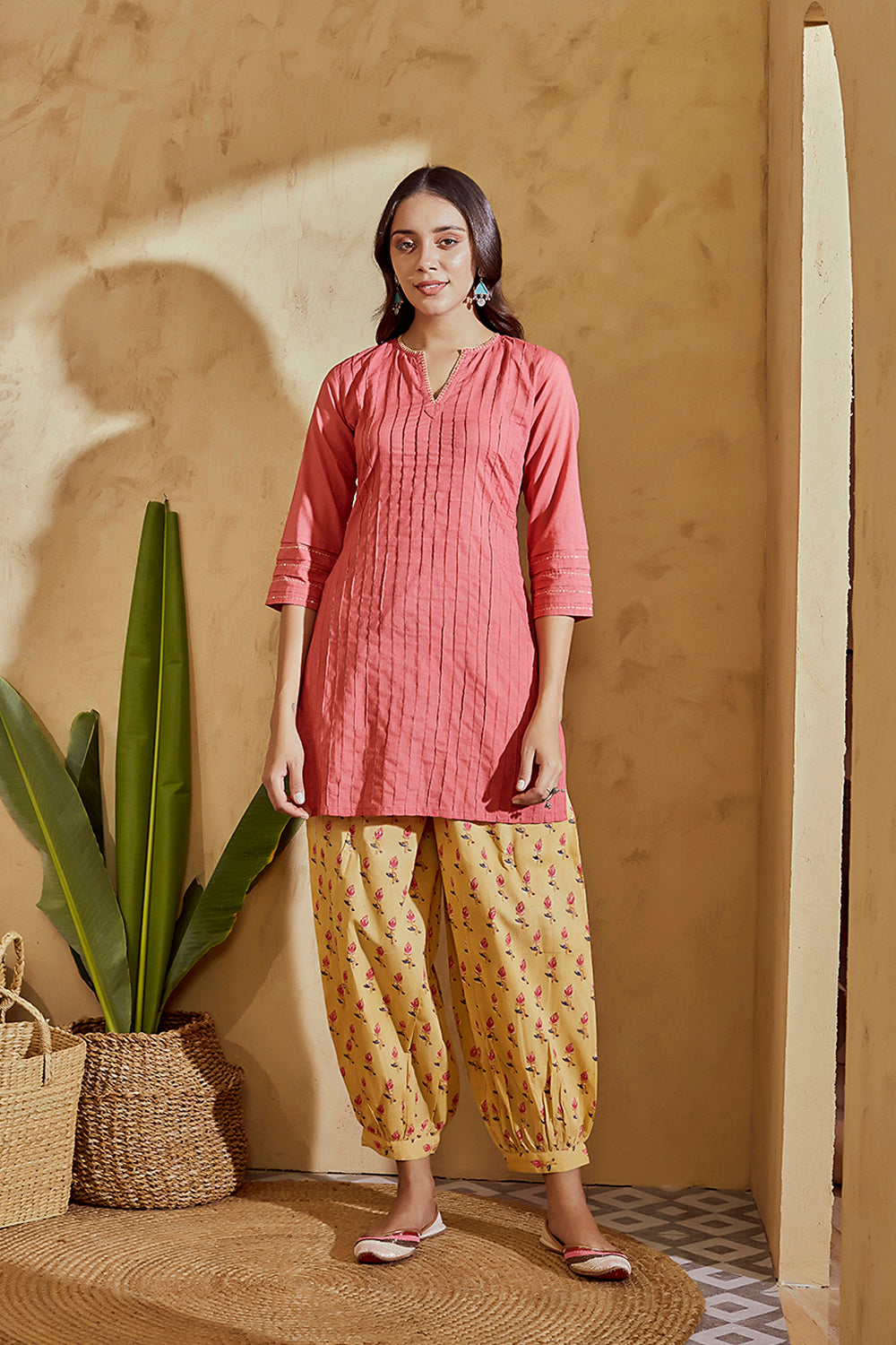 Blush Pink Pintuck Pleated Short Kurta