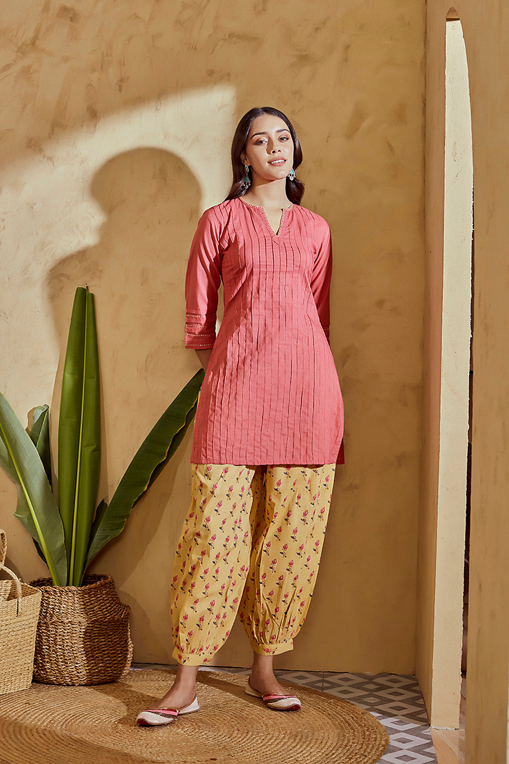 Blush Pink Pintuck Pleated Short Kurta